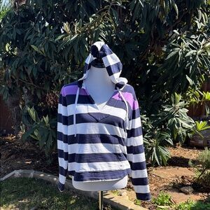 Southern Tide Striped Hooded Pullover in Navy, White & Purple
